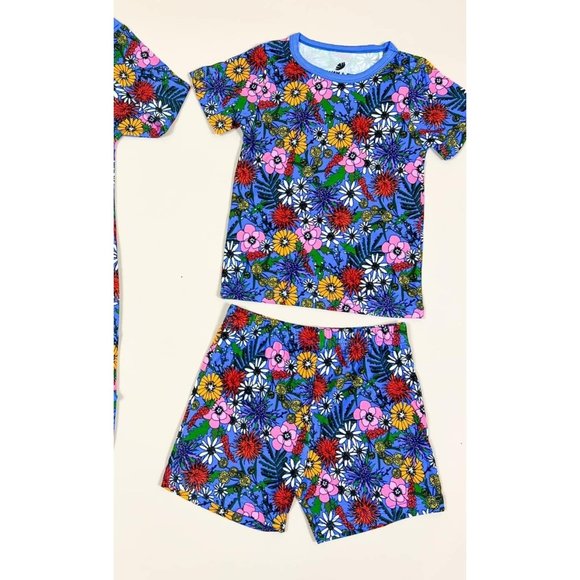 NEW!!! William & Ryan Toddler Girl Bamboo Blue Wildflower 2 Piece Short PJ Set 4 - Picture 1 of 3